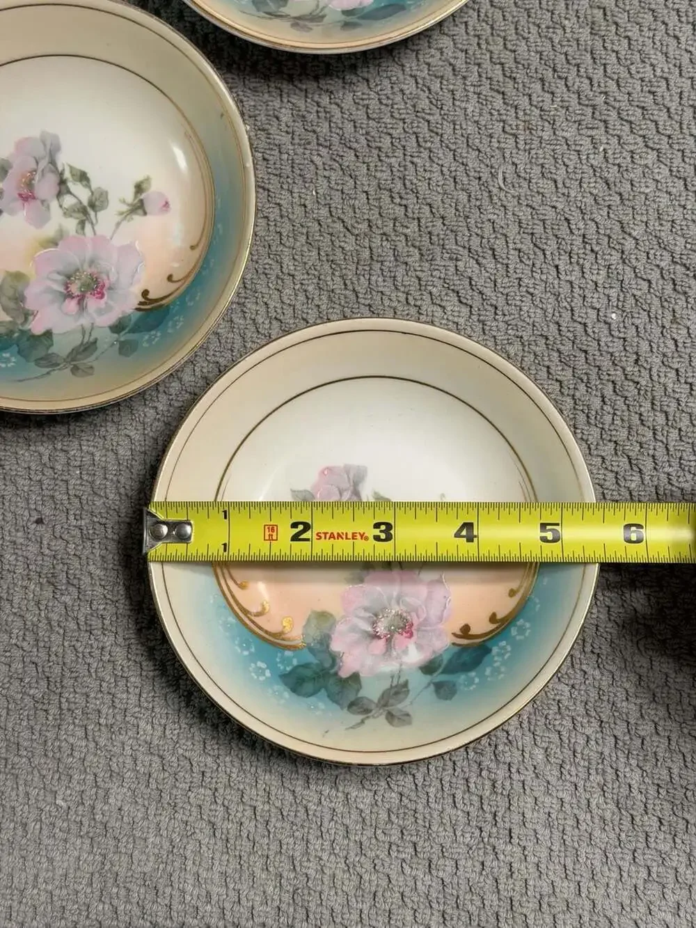 Set of 5 Rare Vintage German Porcelain Floral Small Bowls Hand-Painted